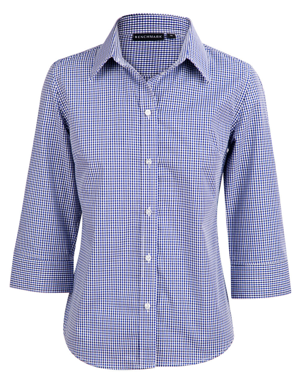 Ladies' Two Tone Check 3/4 Sleeve Shirt - M8320Q - Black / White / Navy