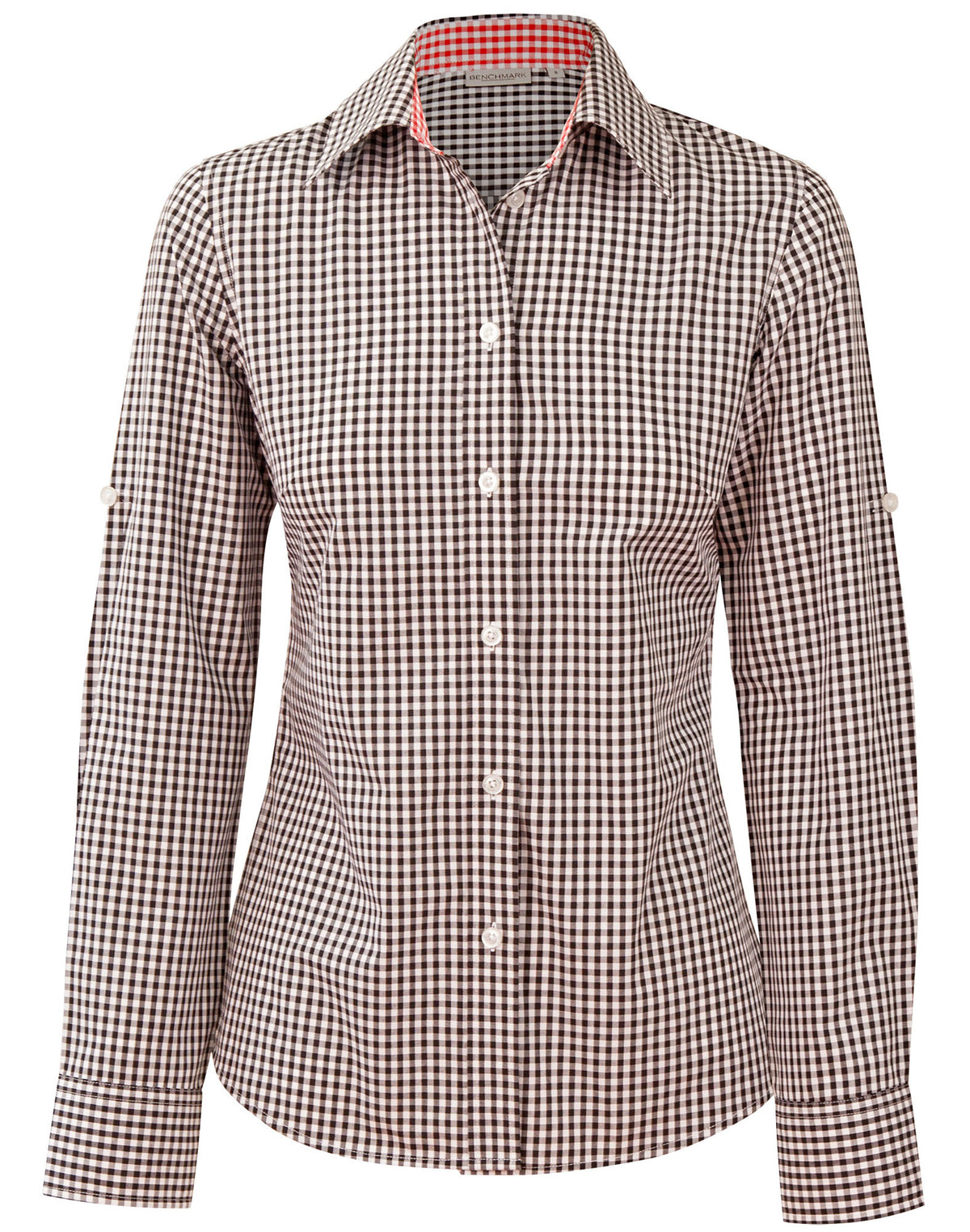Women's Gingham Check Roll-up L/S Shirt - M8330L - Black / White