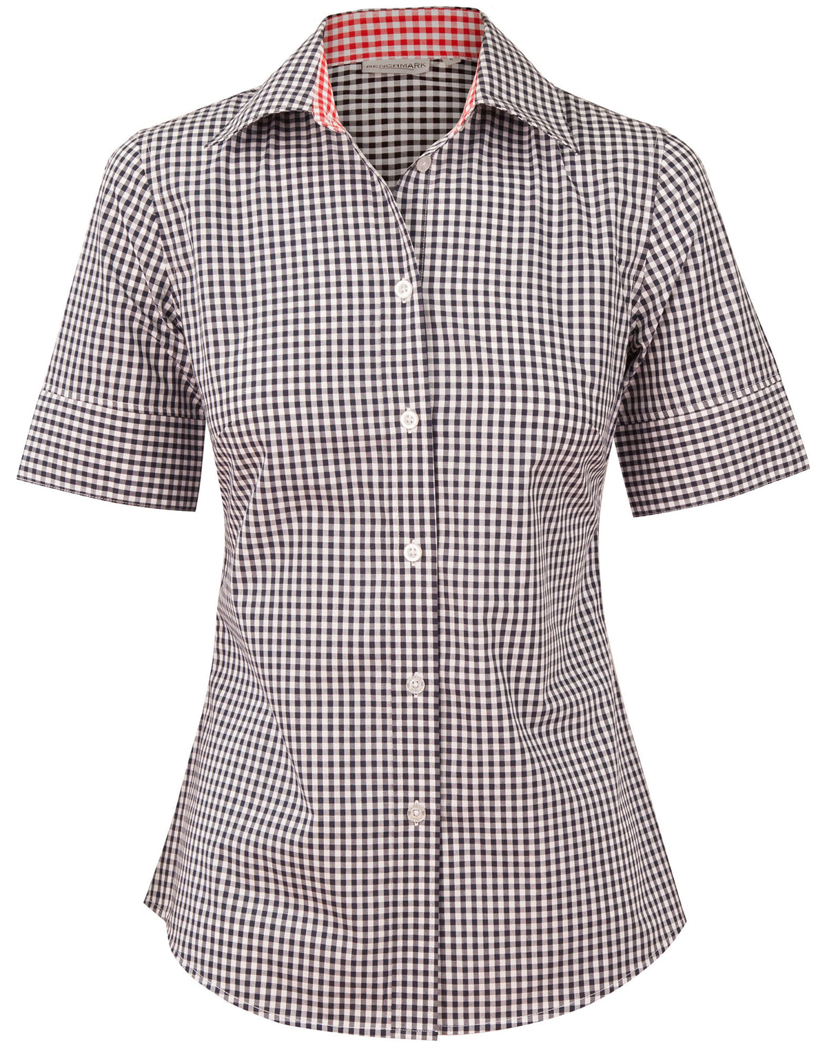 Women's Gingham Check S/S Shirt - M8330S - Navy / White