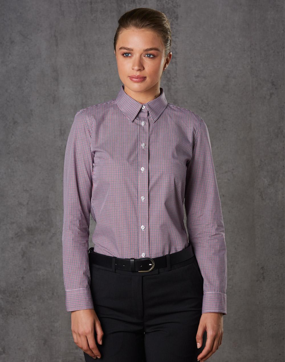 Benchmark Ladies' Two Tone Mini Check L/S Shirt M8340L