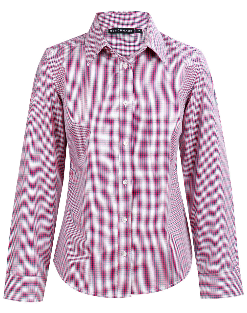 Ladies' Two Tone Mini Check L/S Shirt - M8340L - Black / White / Red