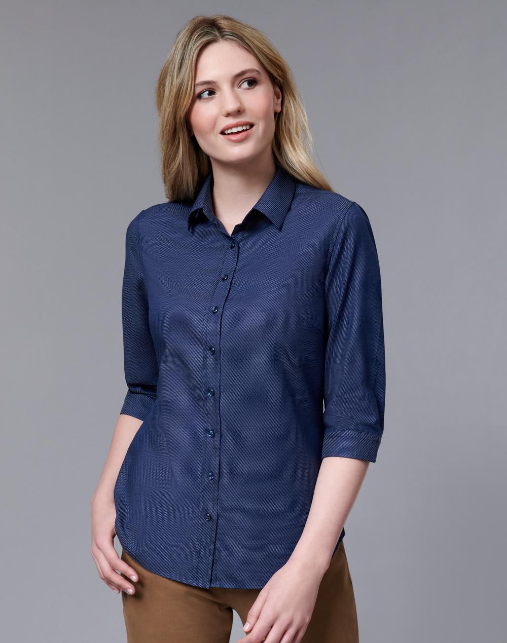 Benchmark Ladies' Pin Dot Stretch 3/4 Sleeve Shirt M8400Q
