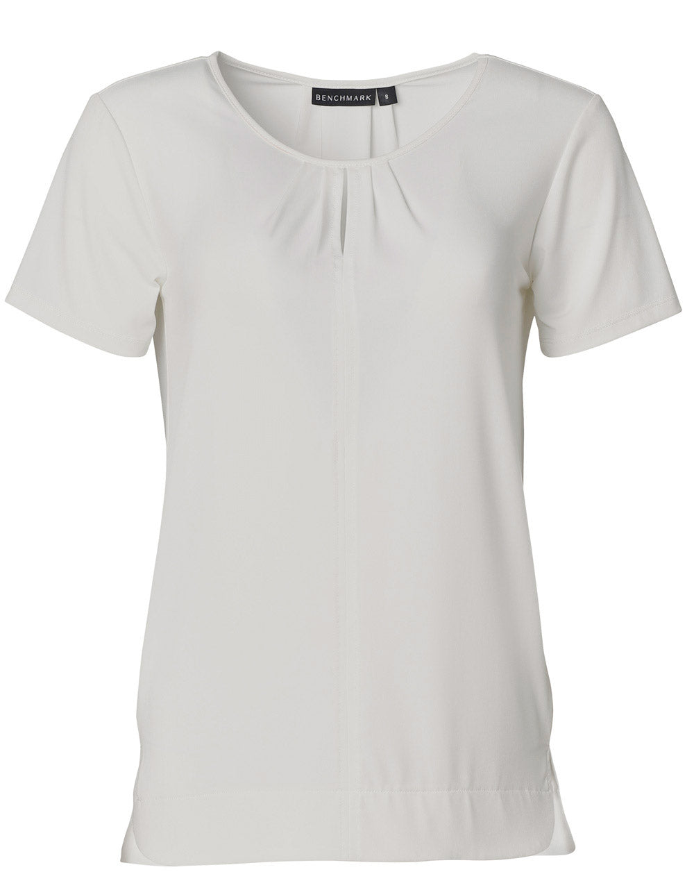 Ladies' Round Neck with Pleats S/S Knit Top - M8850 - White