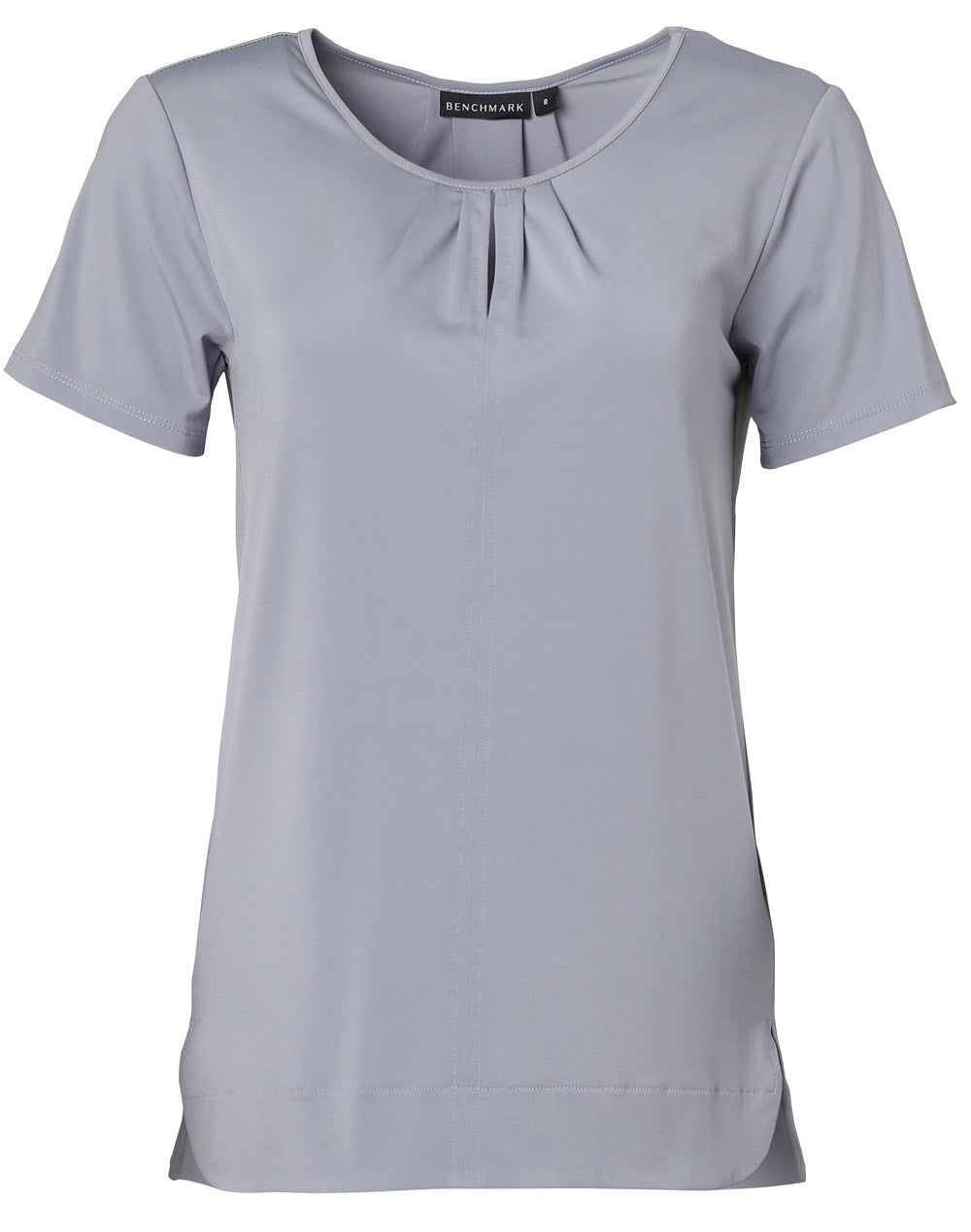 Ladies' Round Neck with Pleats S/S Knit Top - M8850 - Dusk Grey