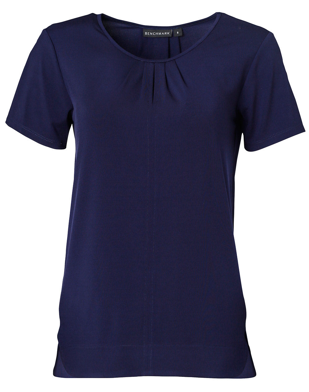 Ladies' Round Neck with Pleats S/S Knit Top - M8850 - Navy