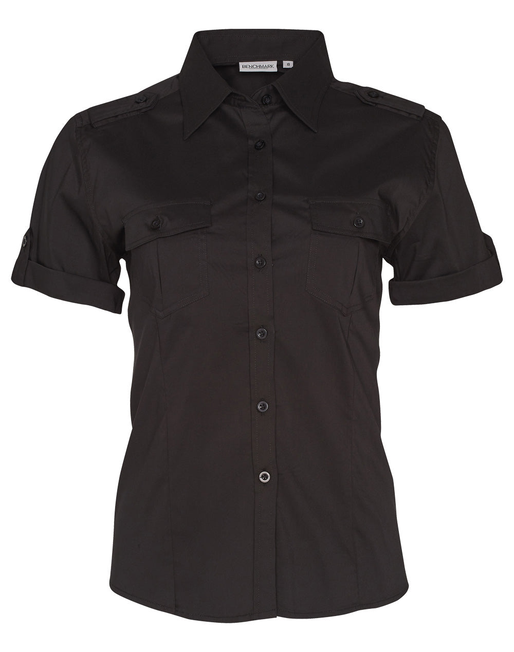 Women's Short Sleeve Military Shirt - M8911 - Black