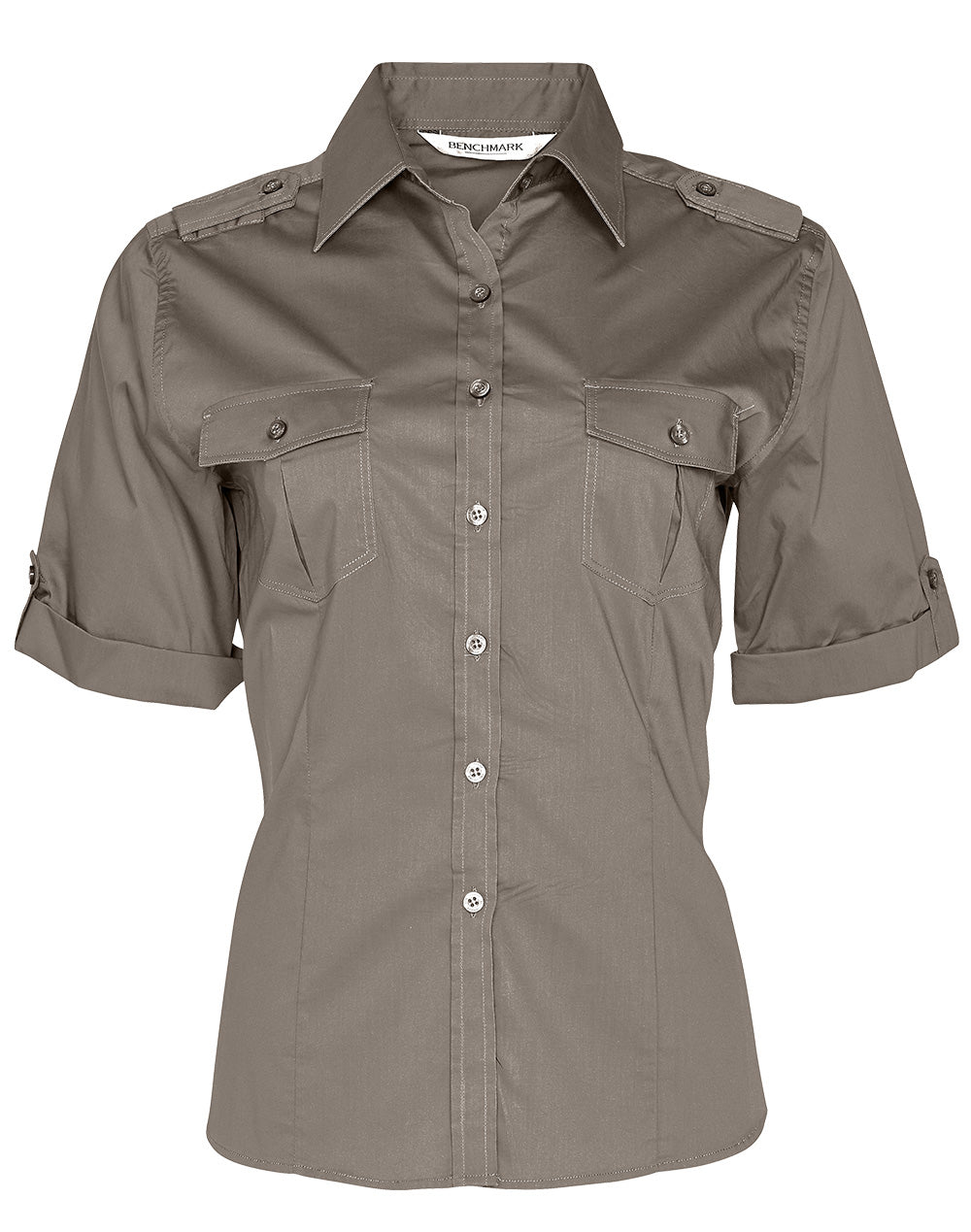 Women's Short Sleeve Military Shirt - M8911 - Khaki
