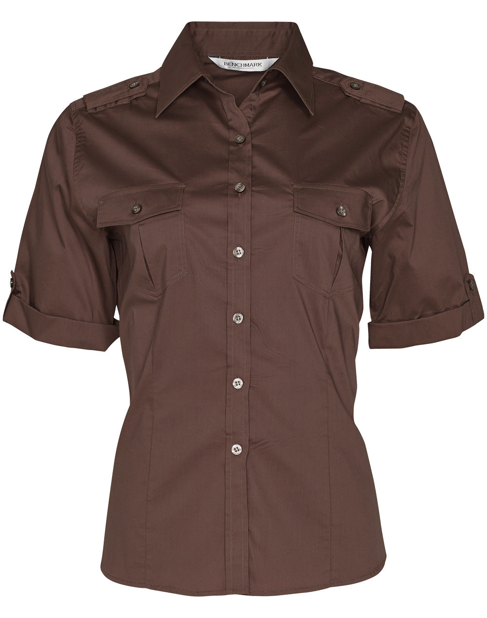 Women's Short Sleeve Military Shirt - M8911 - Mocha