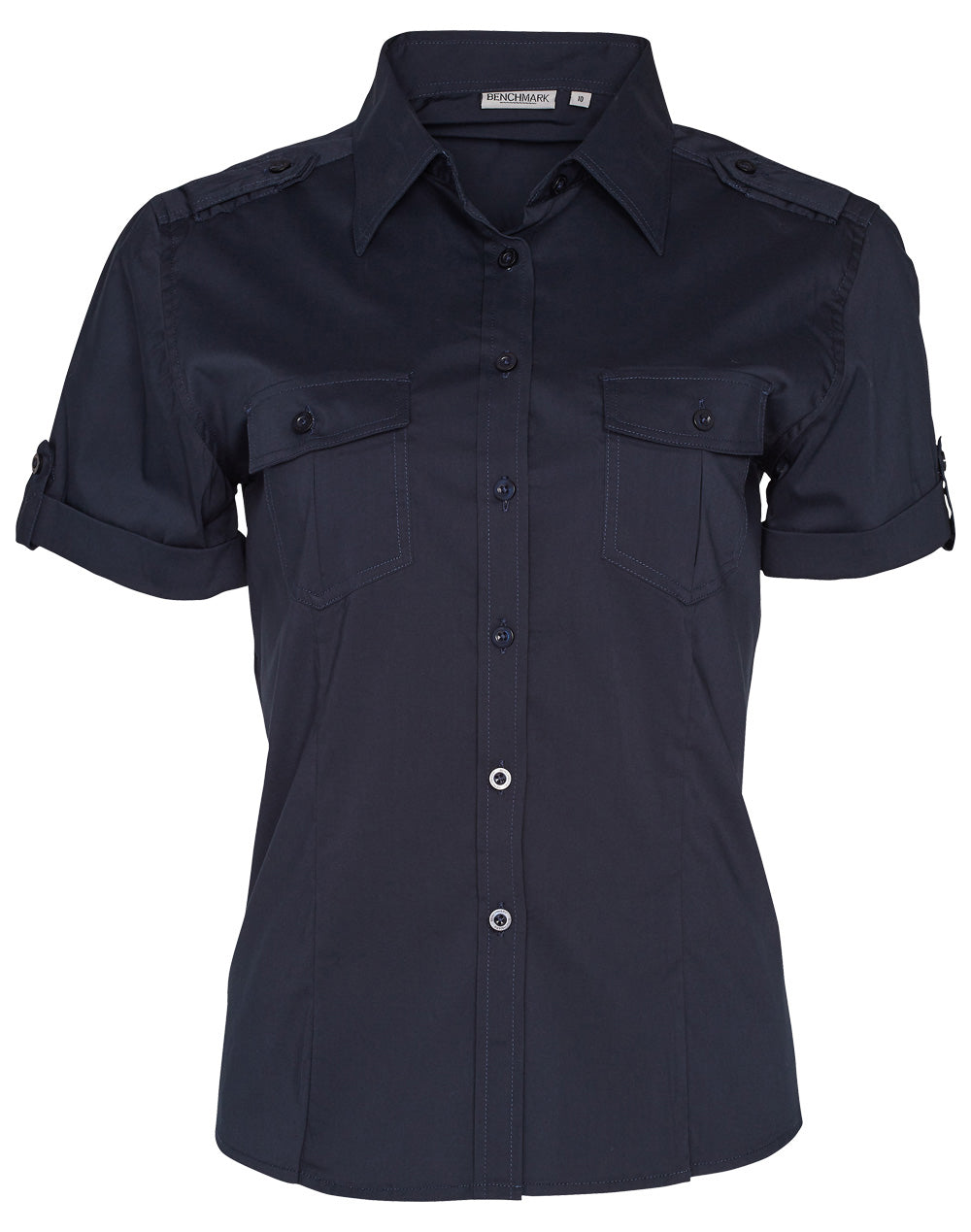 Women's Short Sleeve Military Shirt - M8911 - Navy