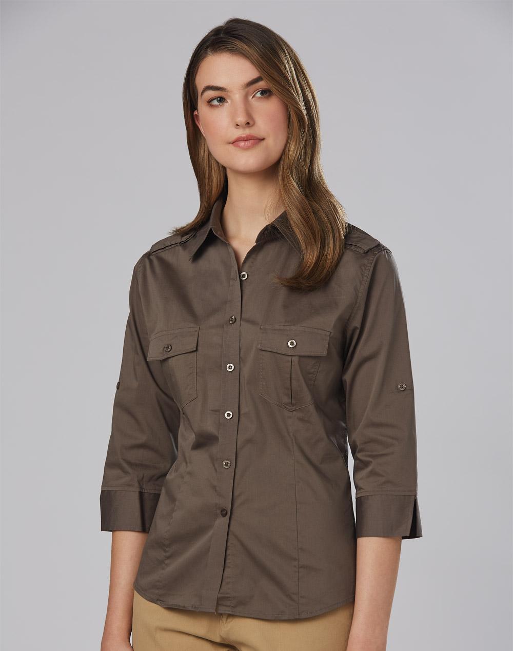Benchmark Women's 3/4 Sleeve Military Shirt M8913