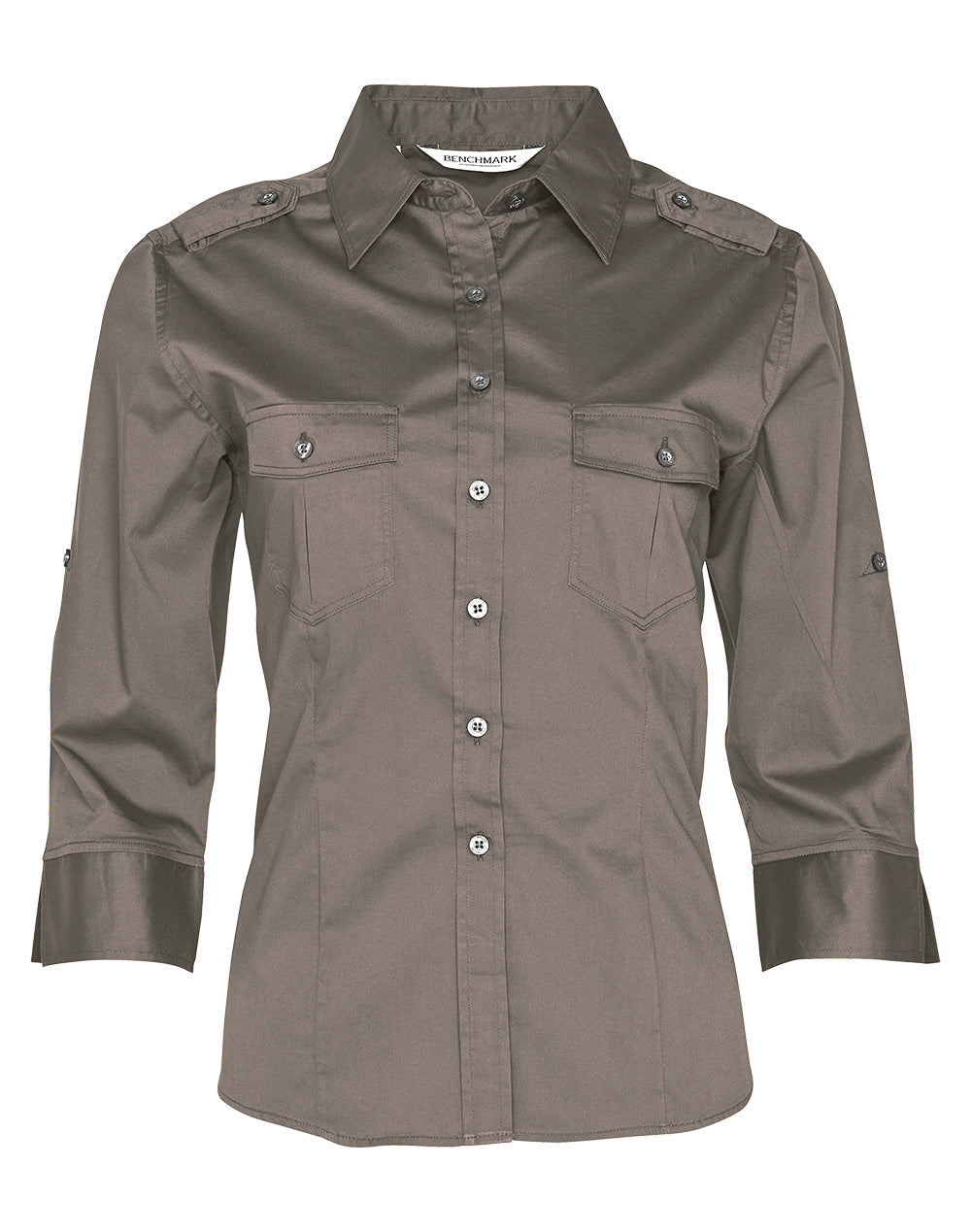 Women's 3/4 Sleeve Military Shirt - M8913 - Khaki