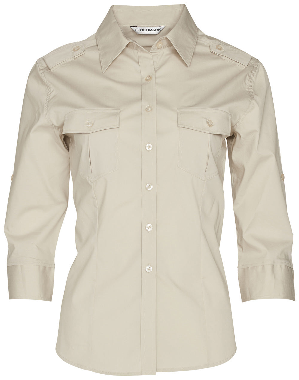 Women's 3/4 Sleeve Military Shirt - M8913 - Sand