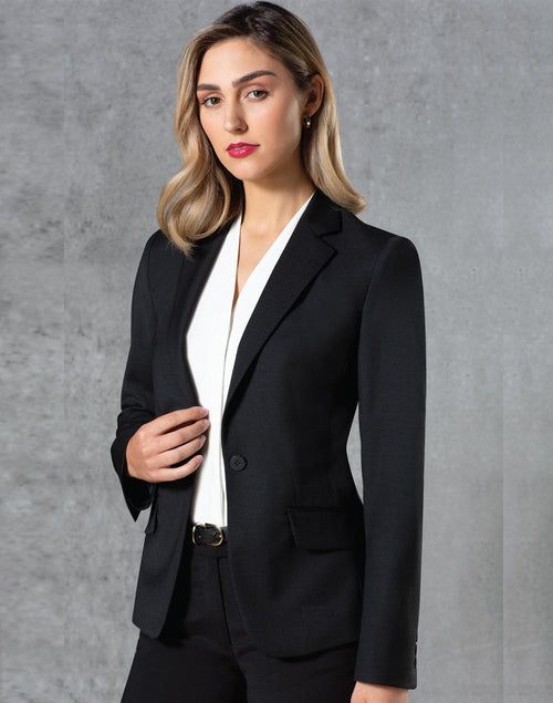 Ladies' Wool Blend Stretch One Button Cropped Jacket - M9201
