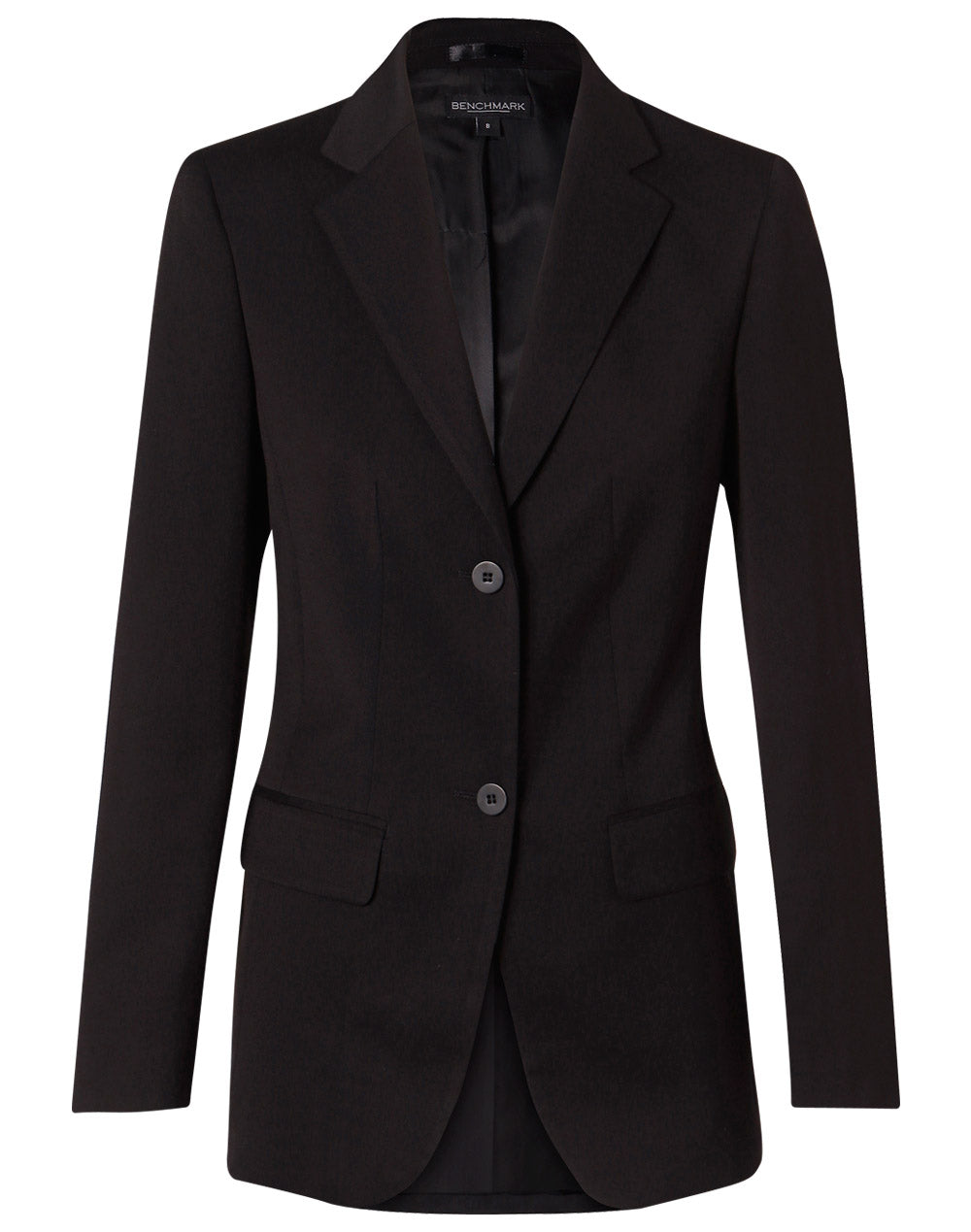 Women's Two Buttons Mid Length Jacket in Poly/Viscose Stretch - M9206 - Black