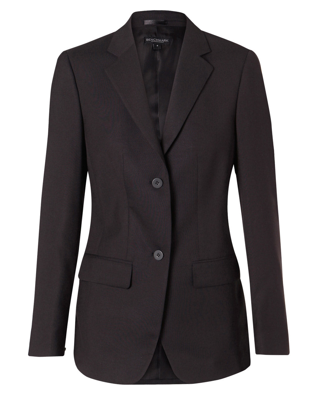 Women's Two Buttons Mid Length Jacket in Poly/Viscose Stretch - M9206 - Charcoal
