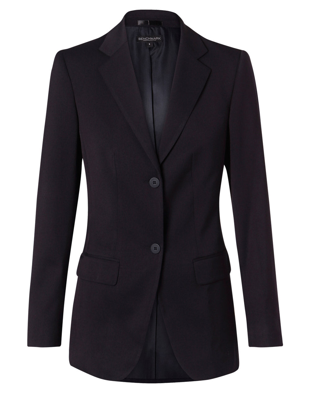 Women's Two Buttons Mid Length Jacket in Poly/Viscose Stretch - M9206 - Navy