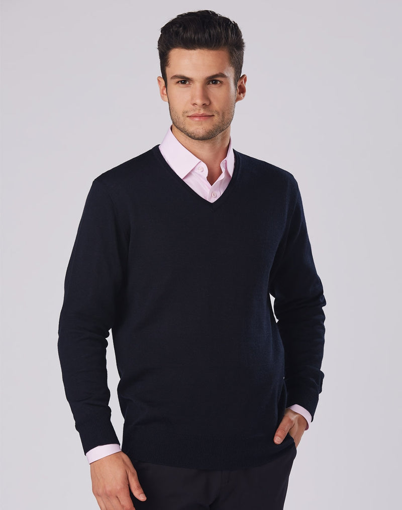 Benchmark Men's 100% Merino Wool V Neck L/S Sweater M9502