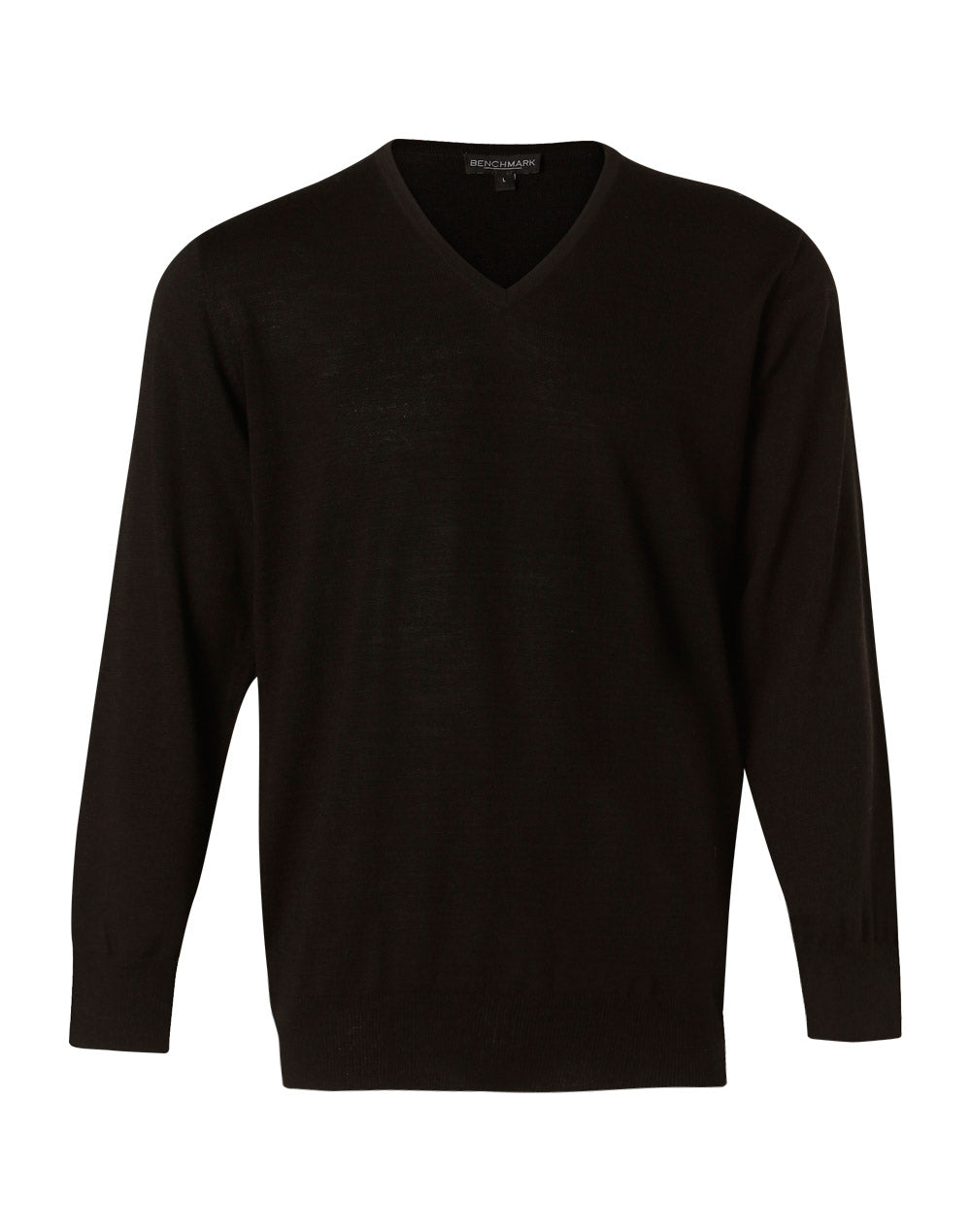 Men's 100% Merino Wool V Neck L/S Sweater - M9502 - Black