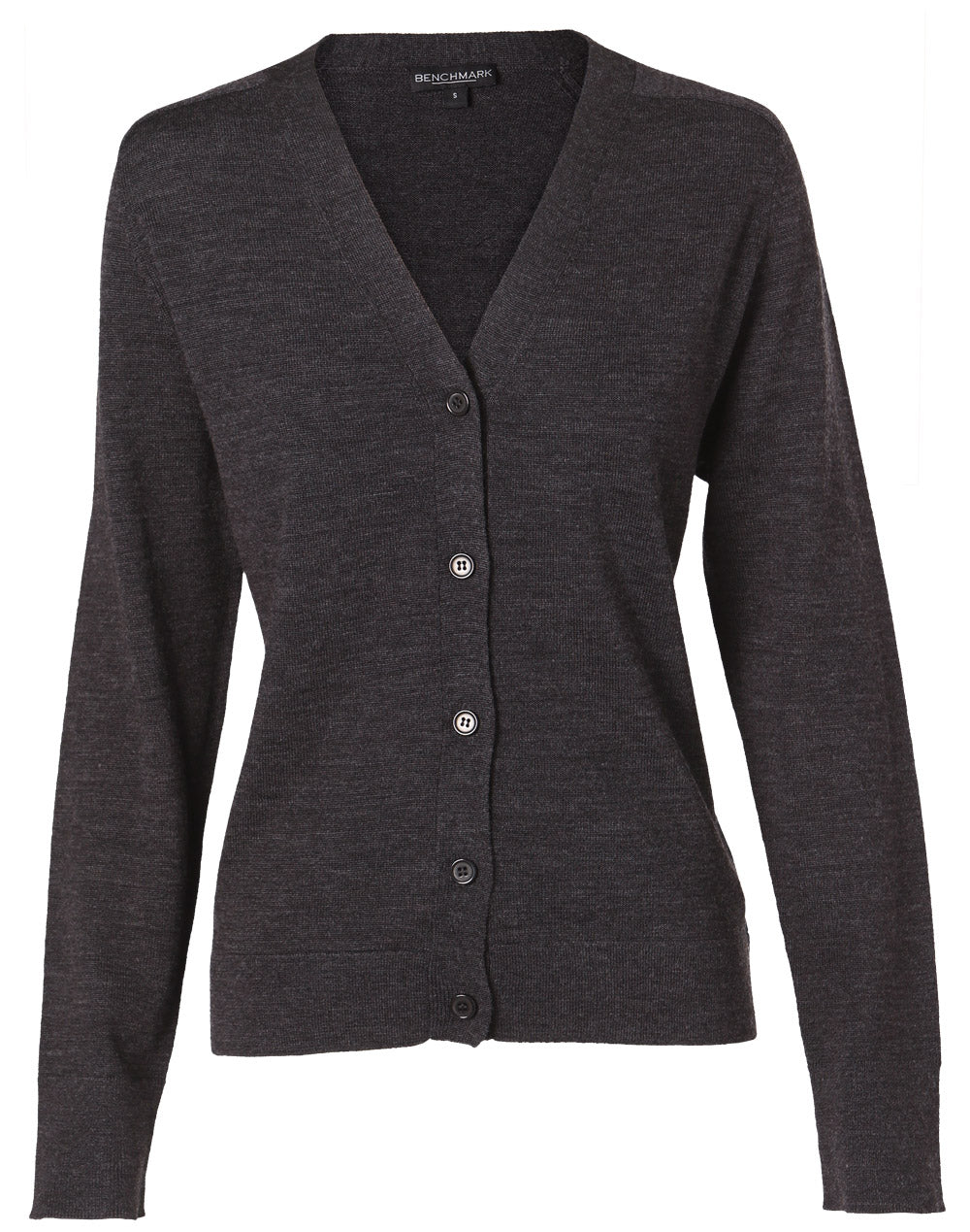 Women's 100% Merino Wool L/S Cardigan - M9602 - Charcoal