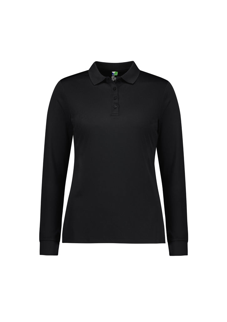 Action Womens Long Sleeve Polo - Black - Front