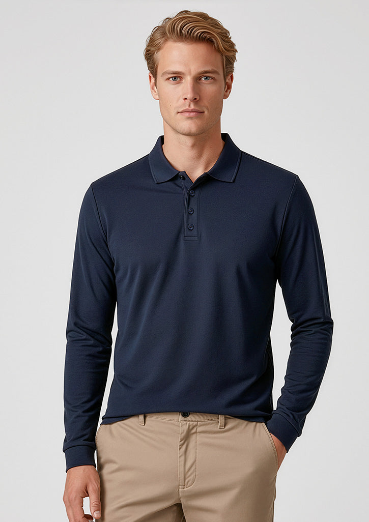 Action Mens Long Sleeve Polo - Navy - Model