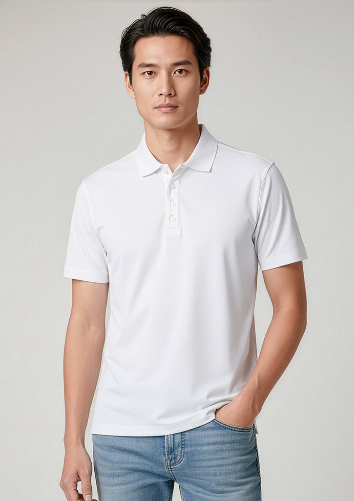 Action Mens Short Sleeve Polo - White - Model