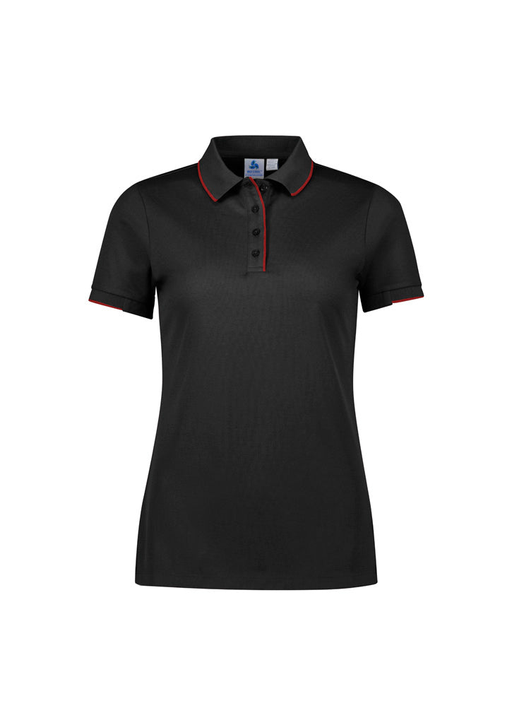 Focus Womens Short Sleeve Polo - Black/Red - Front