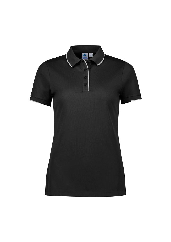 Focus Womens Short Sleeve Polo - Black/White - Front