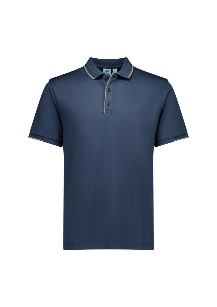 Focus Mens Short Sleeve Polo - Storm Blue/Taupe - Front