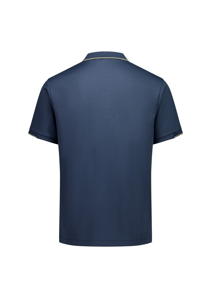 Focus Mens Short Sleeve Polo - Storm Blue/Taupe - Back