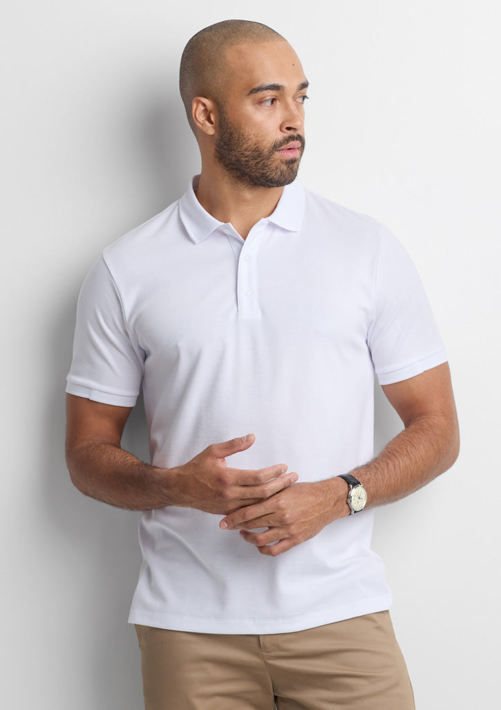 Focus Mens Short Sleeve Polo - White/White - Model