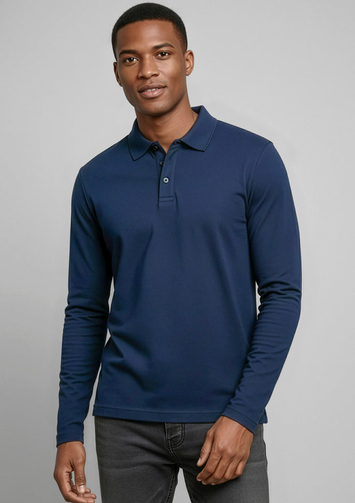 Crew Mens Long Sleeve Polo - Navy - Model