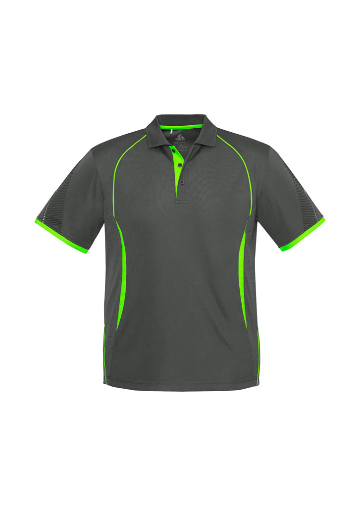 Razor Mens Short Sleeve Polo - Grey/Fluoro Lime - Front