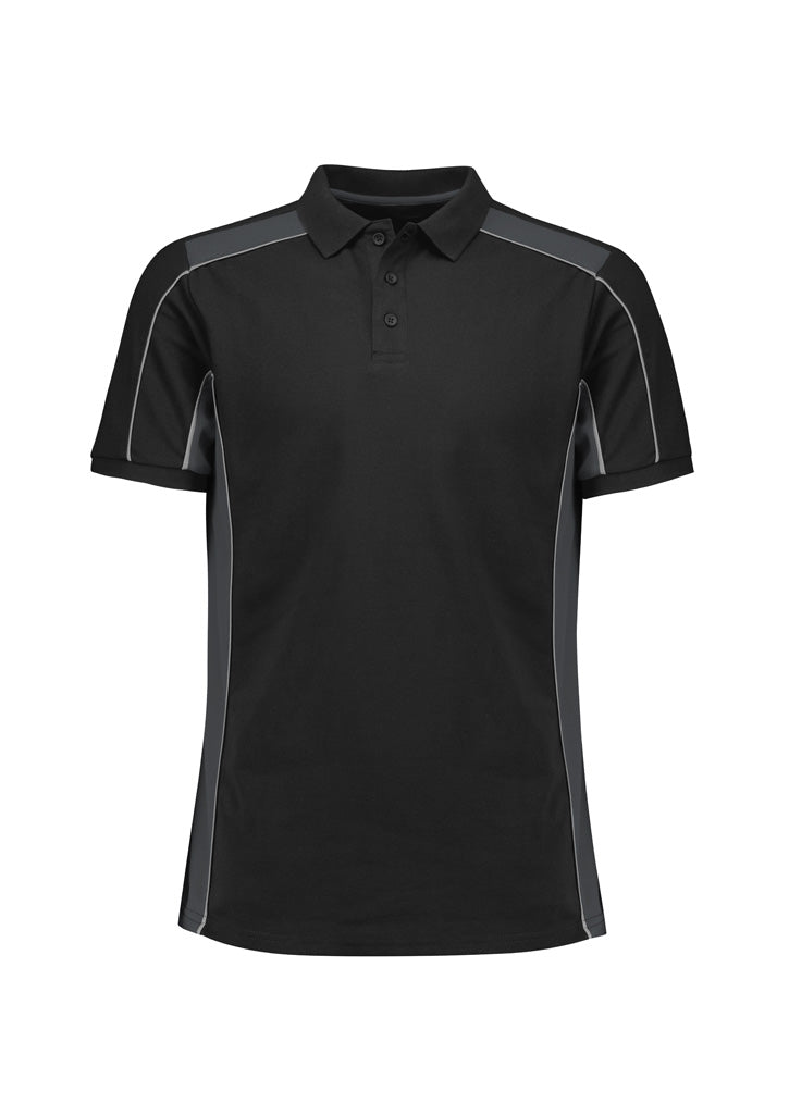 Grid Unisex Short Sleeve Polo - Black/Grey - Front