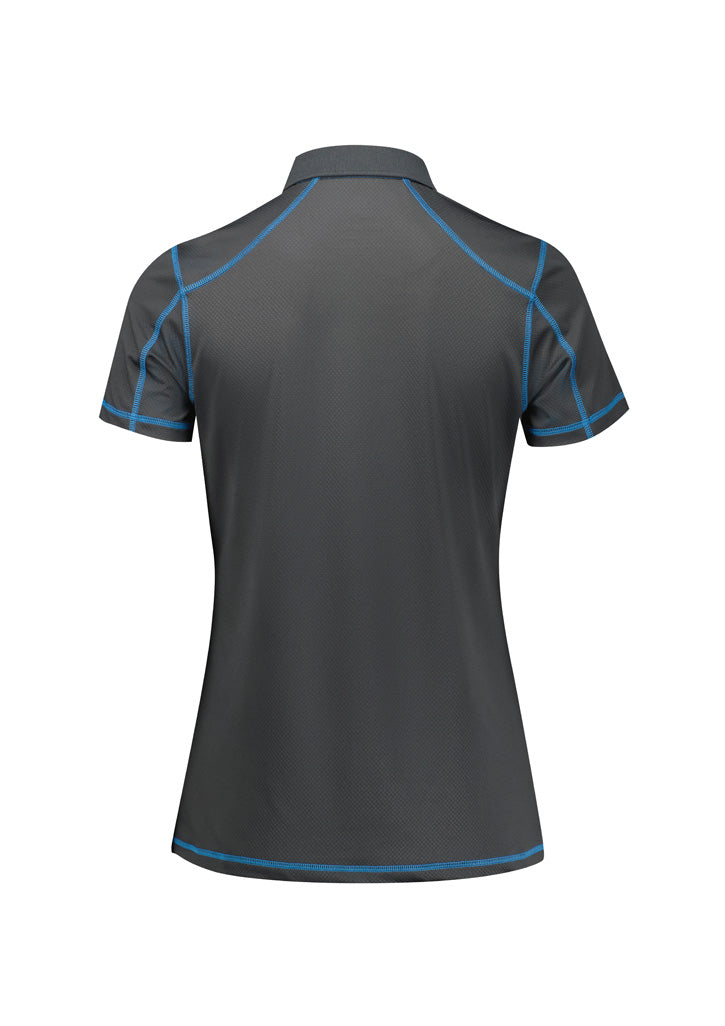 Dart Womens Short Sleeve Polo - Grey/Cyan - Back