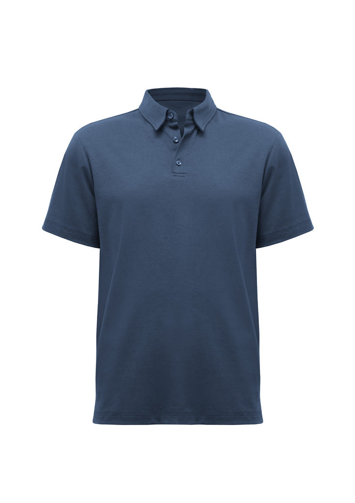Lotus Mens Short Sleeve Polo - Mineral Blue - Front