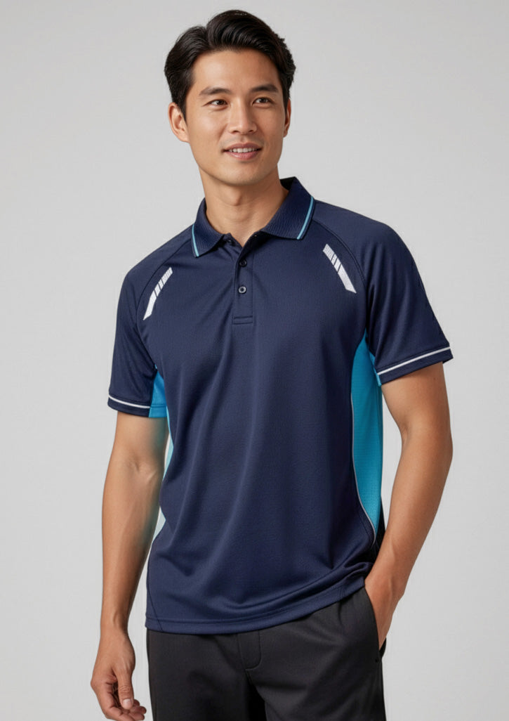 Renegade Mens Short Sleeve Polo - Navy/Sky/Silver - Model