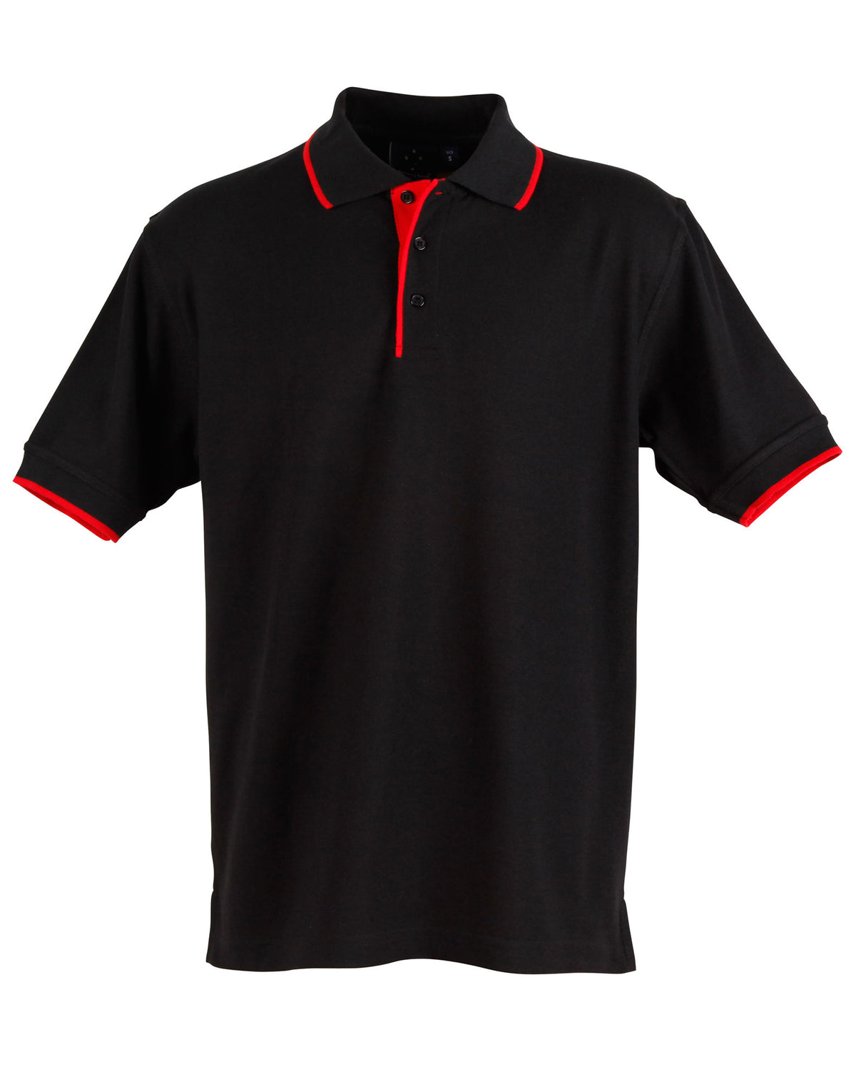 Mens S/L pique polo contrast - PS08 - Black / Red