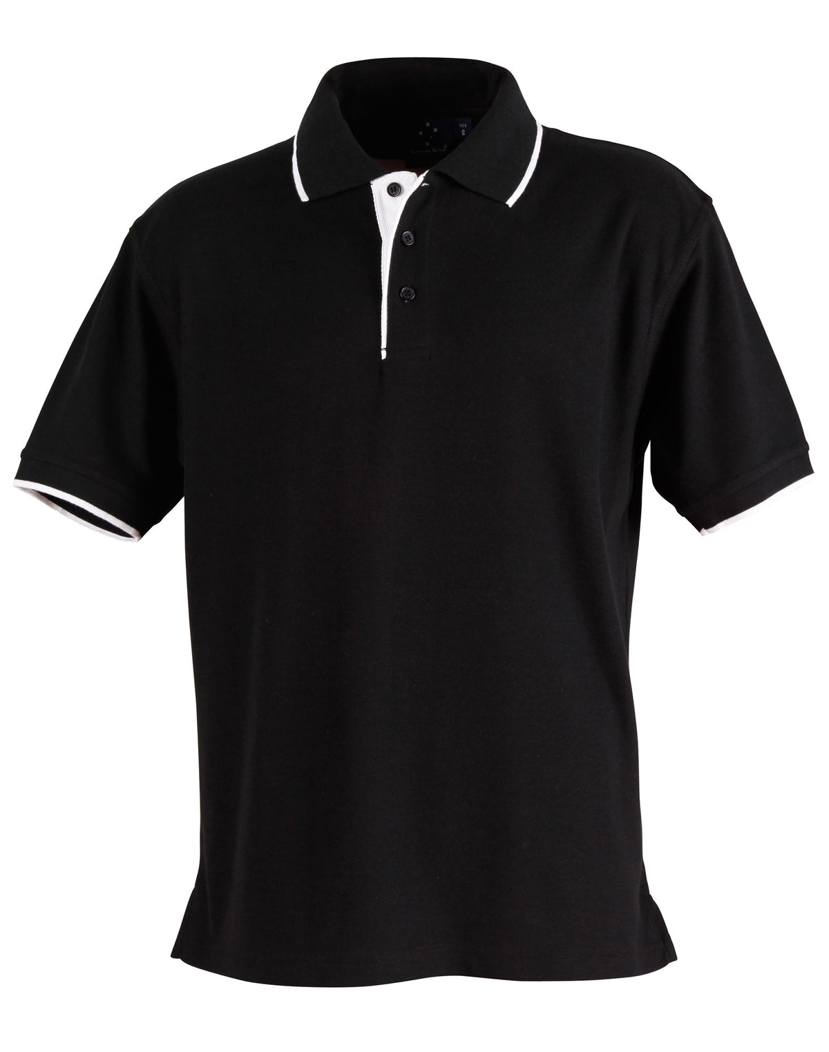 Mens S/L pique polo contrast - PS08 - Black / White