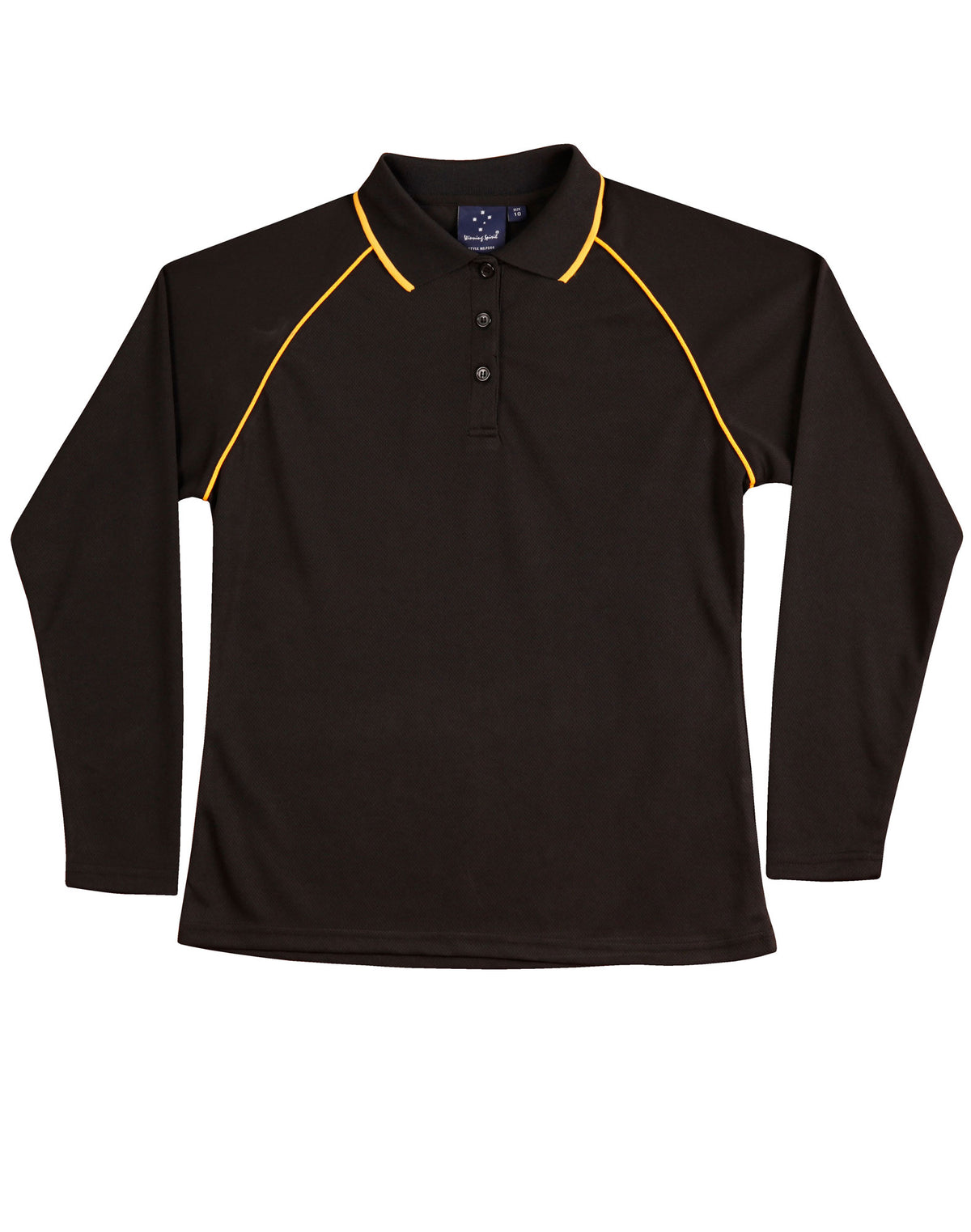 Ladies' cooldry raglan L/S polo - PS44 - Black / Gold
