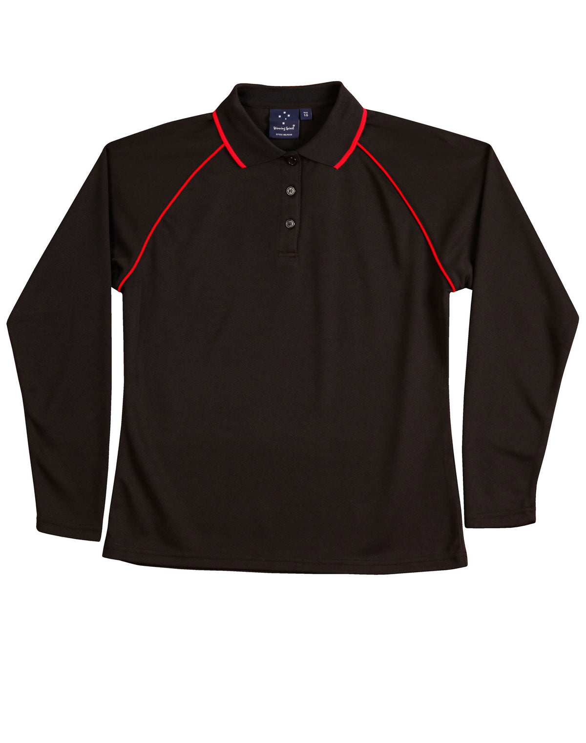 Ladies' cooldry raglan L/S polo - PS44 - Black / Red