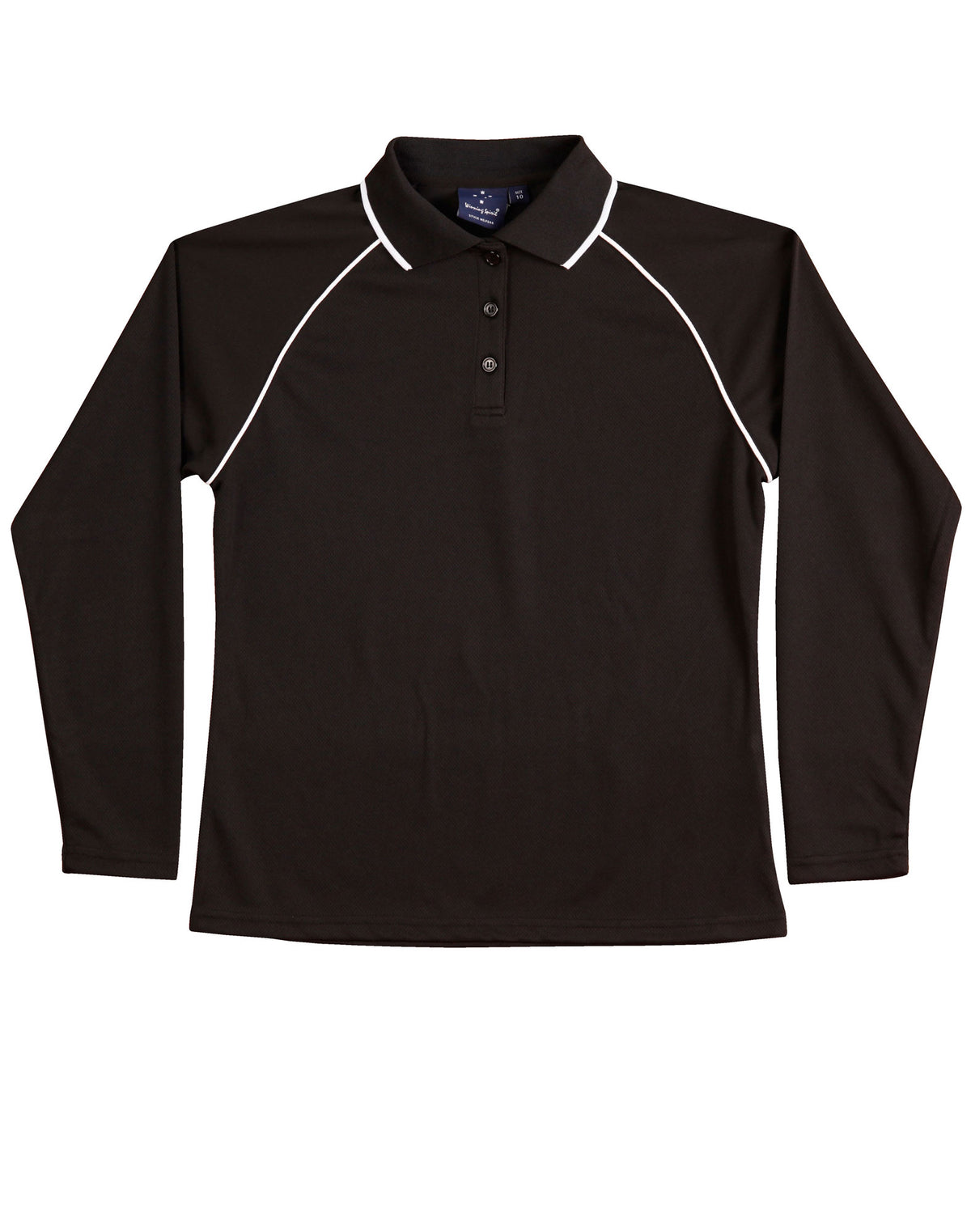 Ladies' cooldry raglan L/S polo - PS44 - Black / White