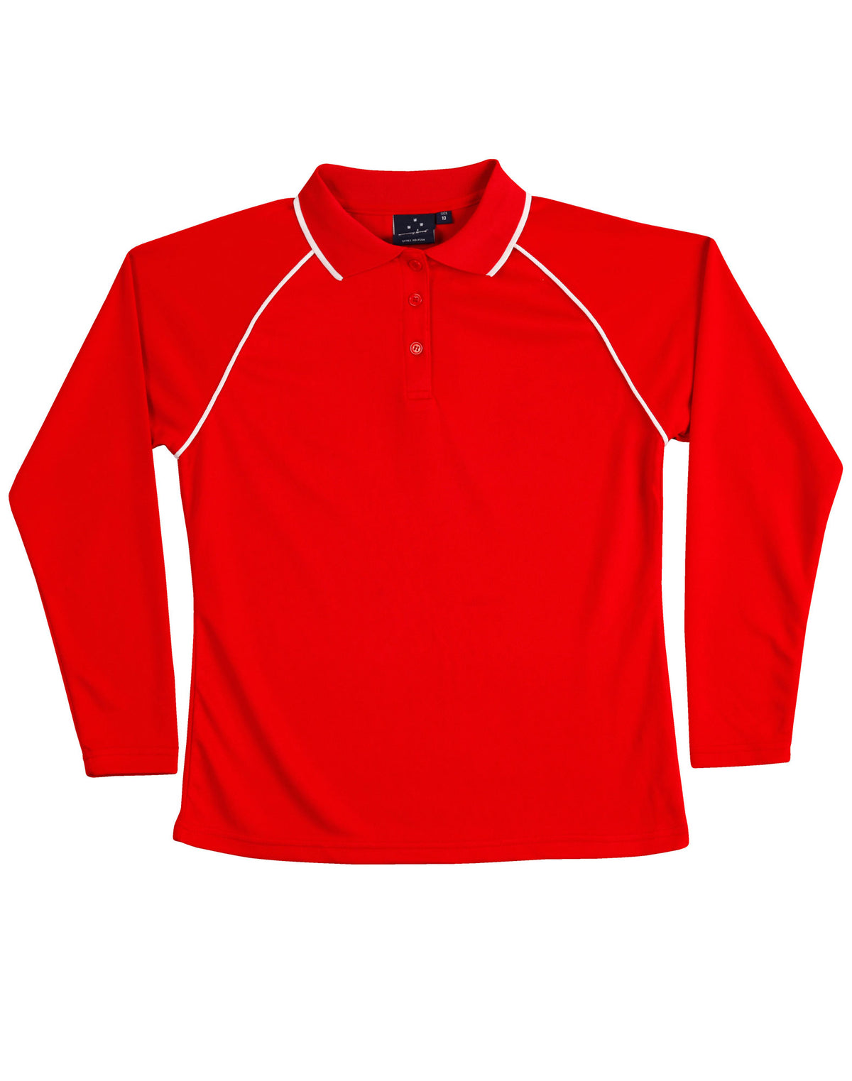 Ladies' cooldry raglan L/S polo - PS44 - Red / White