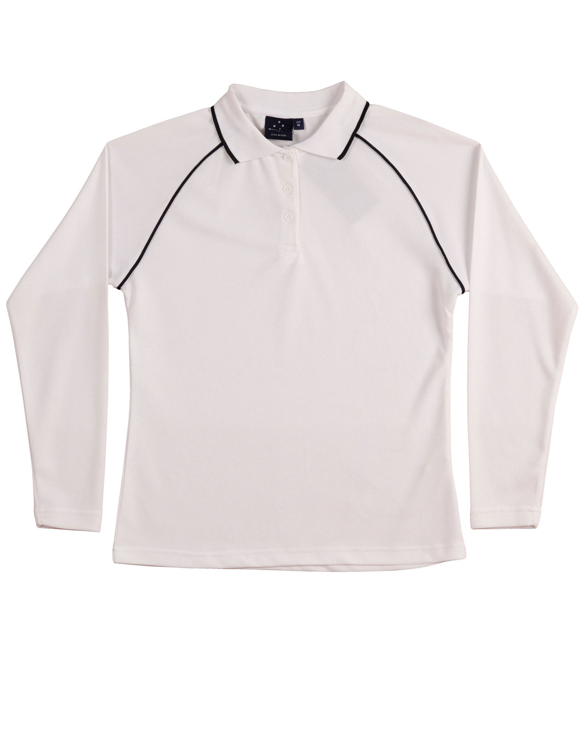 Ladies' cooldry raglan L/S polo - PS44 - White / Navy