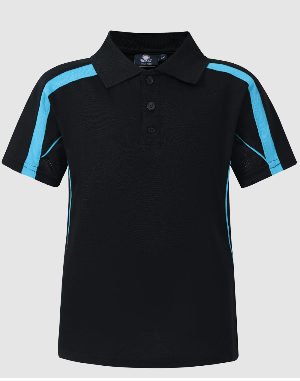 Kids S/S polo truedry - PS53K - Black / Aqua Blue