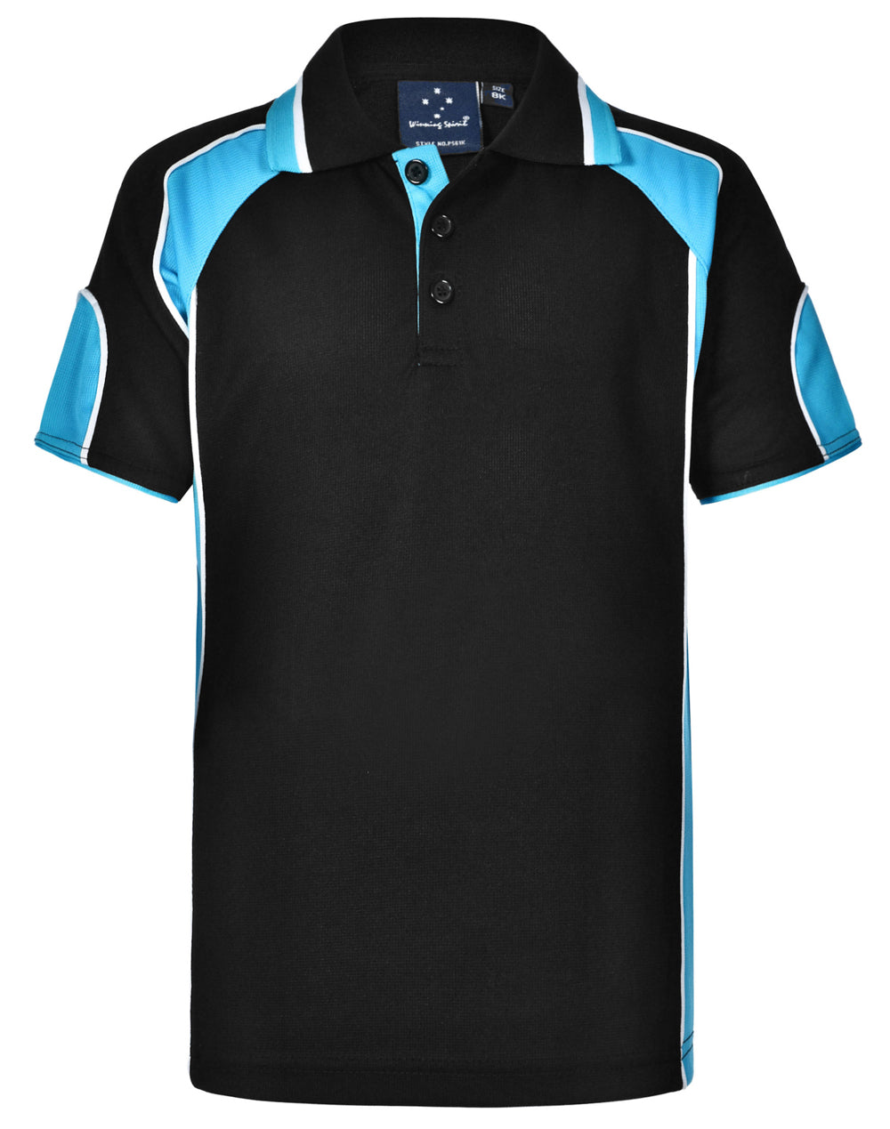 Kid's Cooldry Contrast Polo With Sleeve Panel - PS61K - Black / Aqua Blue