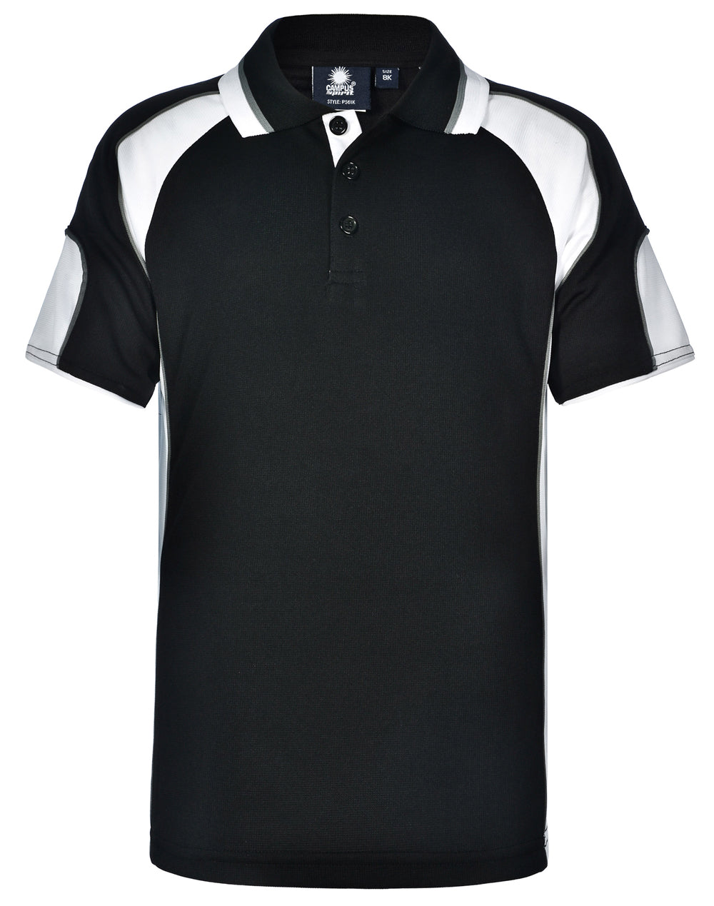 Kid's Cooldry Contrast Polo With Sleeve Panel - PS61K - Black / White