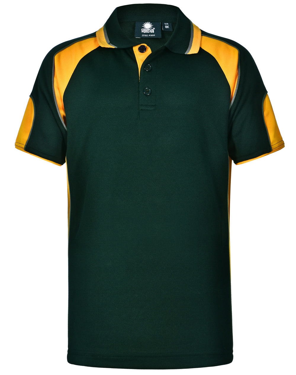 Kid's Cooldry Contrast Polo With Sleeve Panel - PS61K - Bottle / Gold
