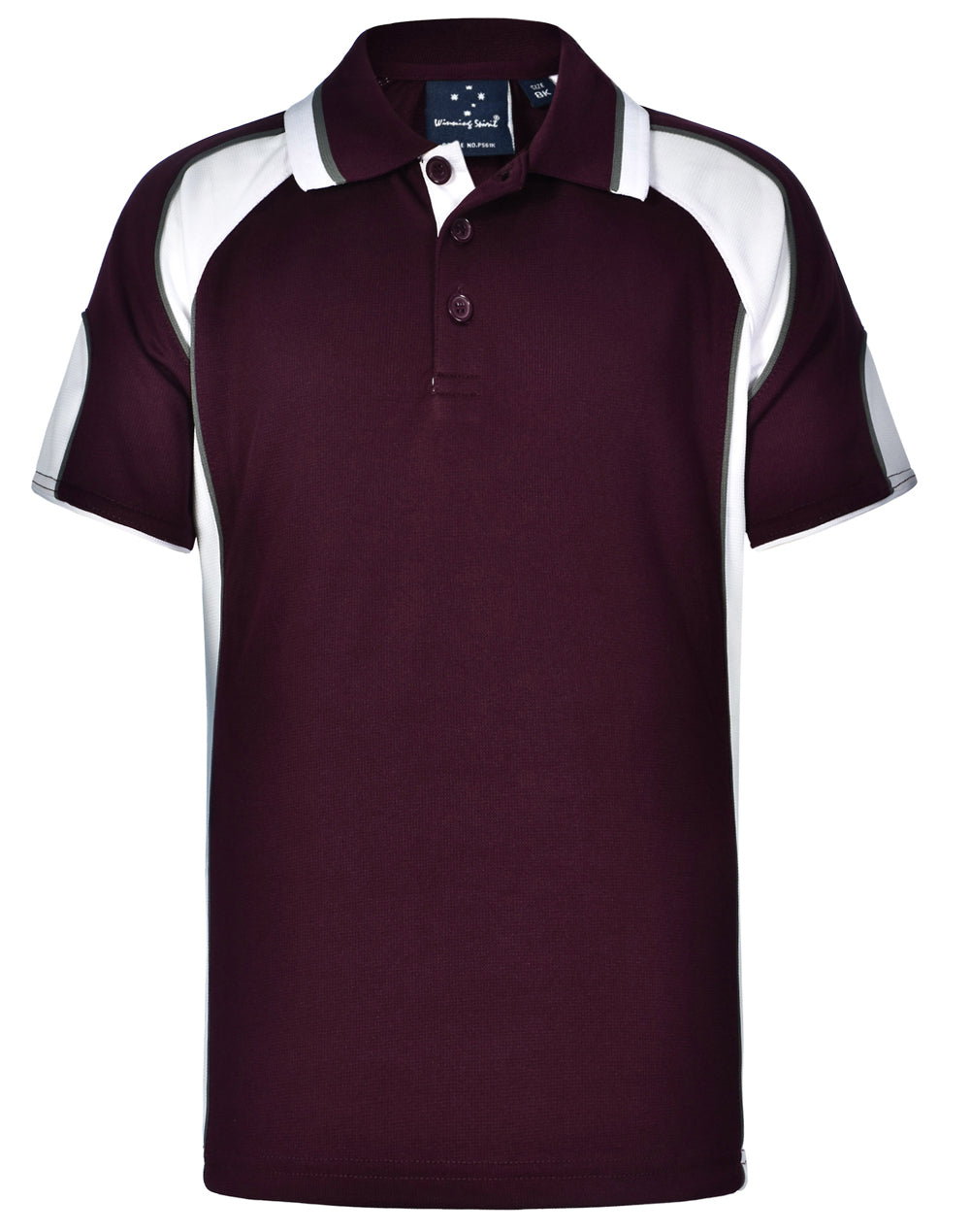 Kid's Cooldry Contrast Polo With Sleeve Panel - PS61K - Maroon / White