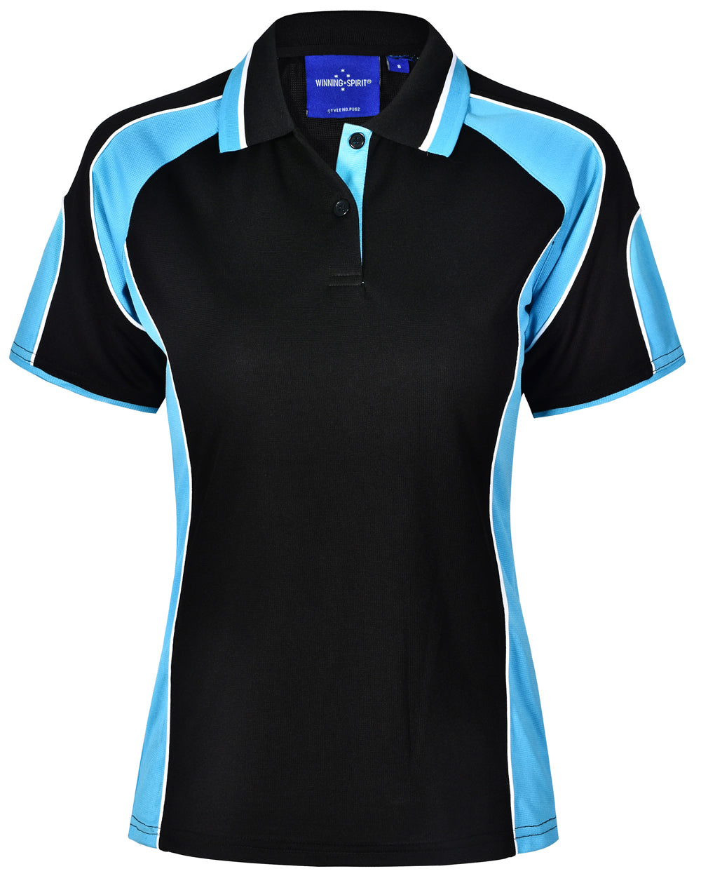 Ladies' Cooldry Contrast Polo With Sleeve Panel - PS62 - Black / Aqua Blue